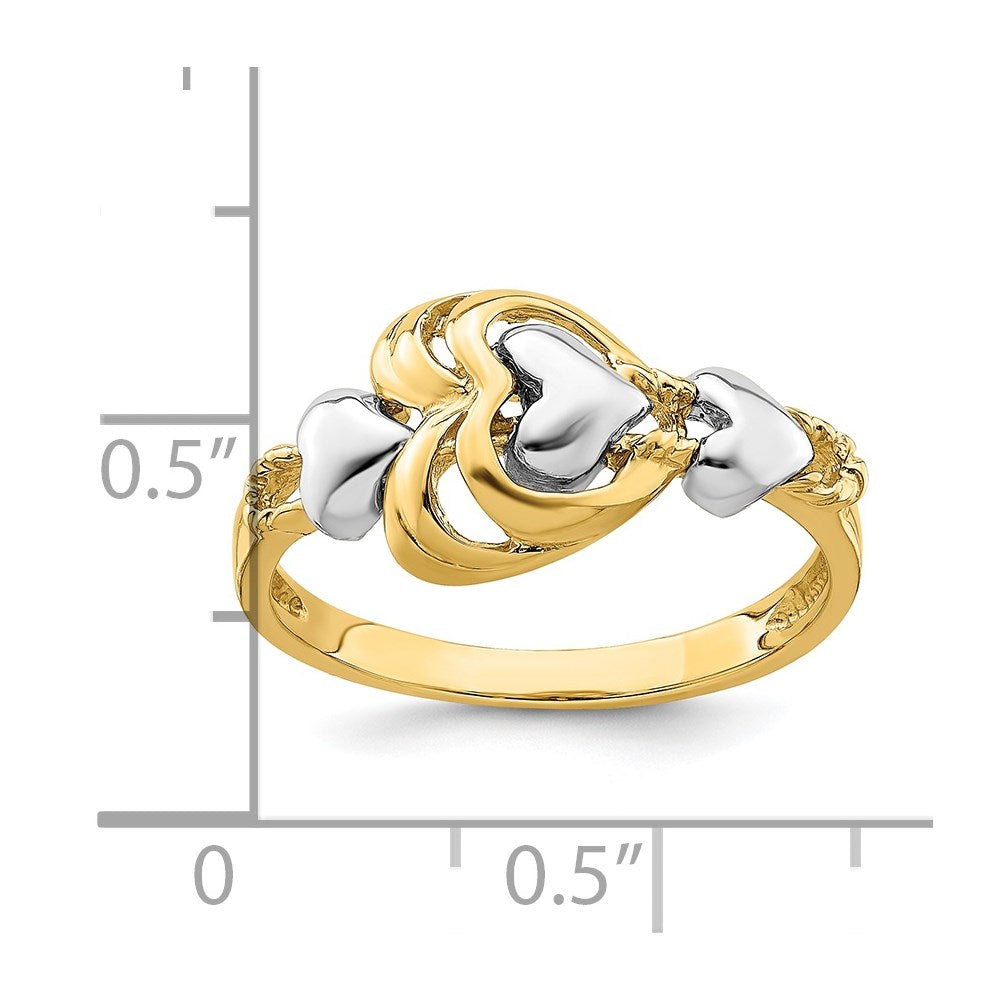14k Two-Tone Gold Hearts Ring