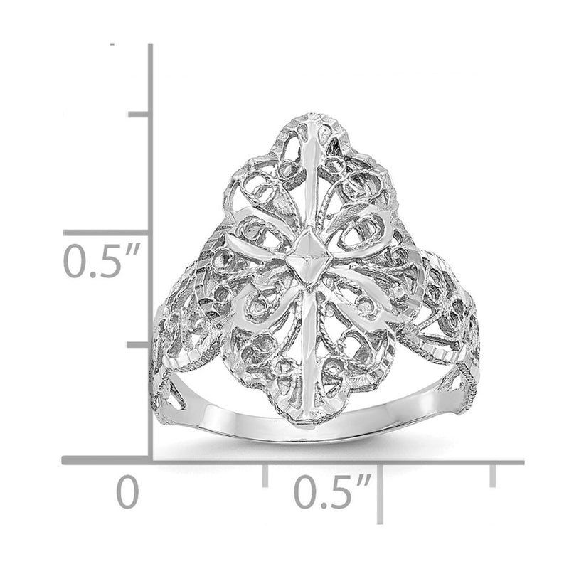14K White Gold Real Diamond Cut Filigree Ring