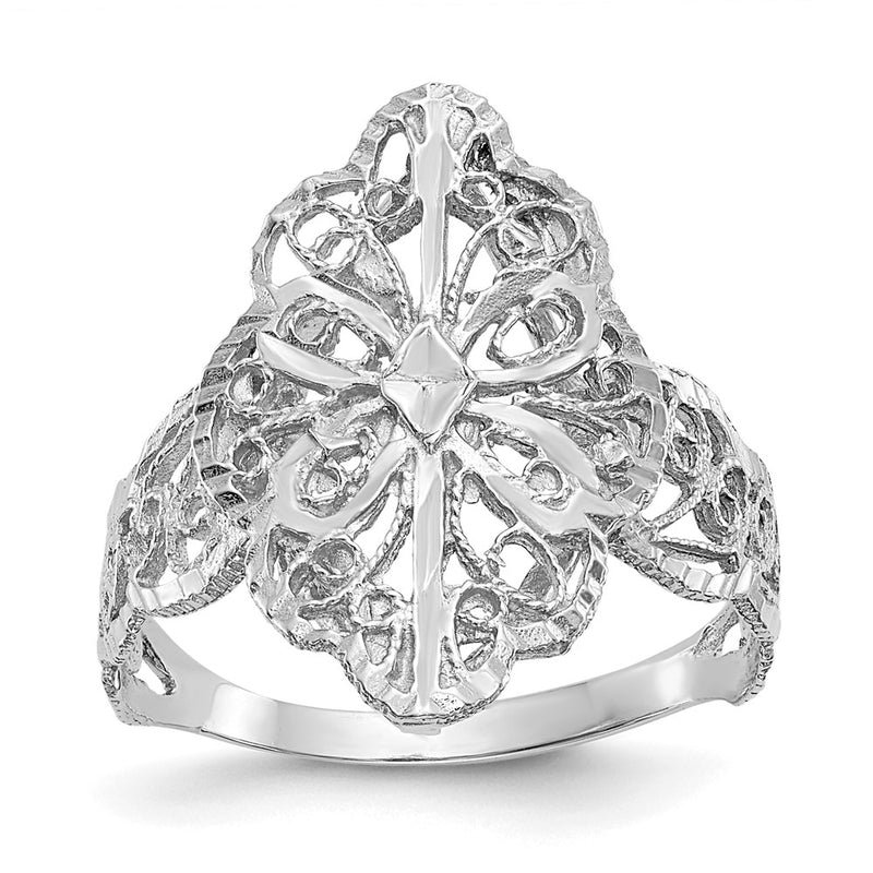 14K White Gold Real Diamond Cut Filigree Ring