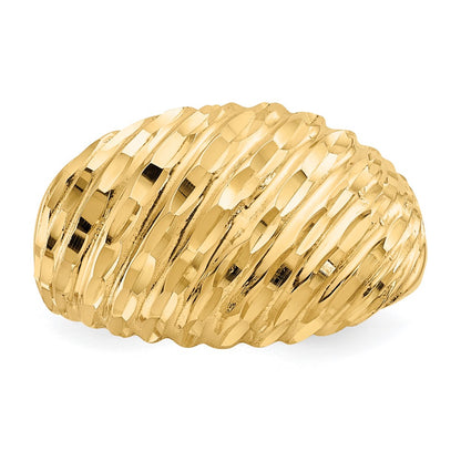 14K Yellow Gold Diamond-cut Domed Ring