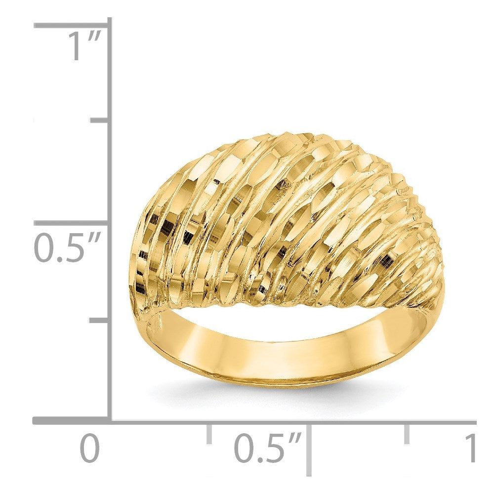 14K Yellow Gold Diamond-cut Domed Ring