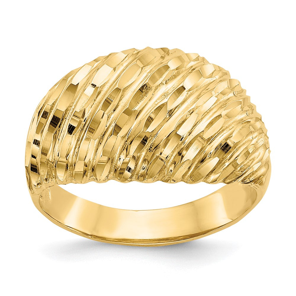 14K Yellow Gold Diamond-cut Domed Ring