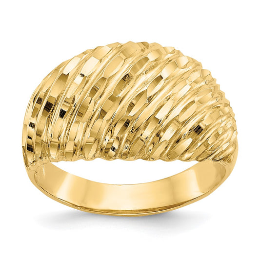 14K Yellow Gold Diamond-cut Domed Ring