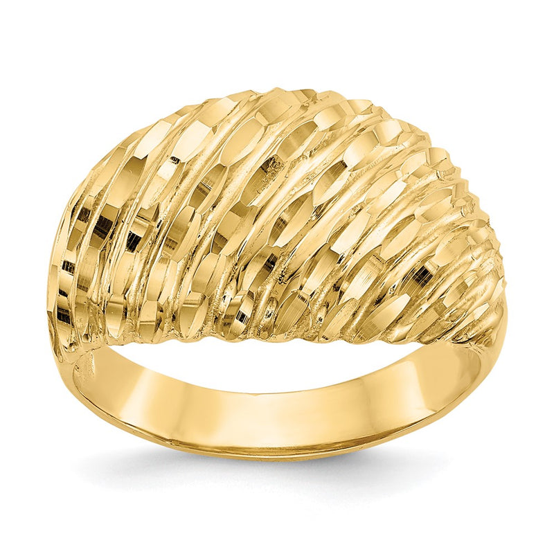 14K Yellow Gold Diamond-cut Domed Ring