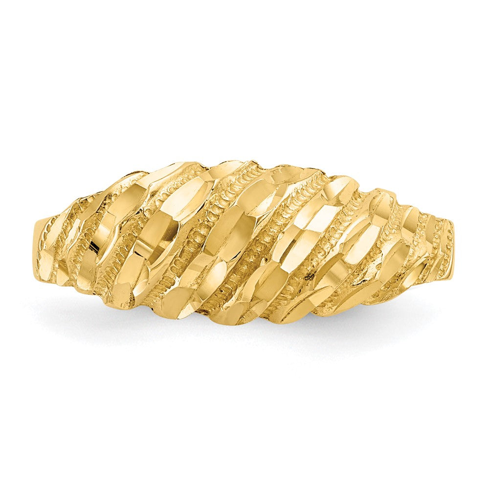 14K Yellow Gold Real Diamond Cut Dome Ring