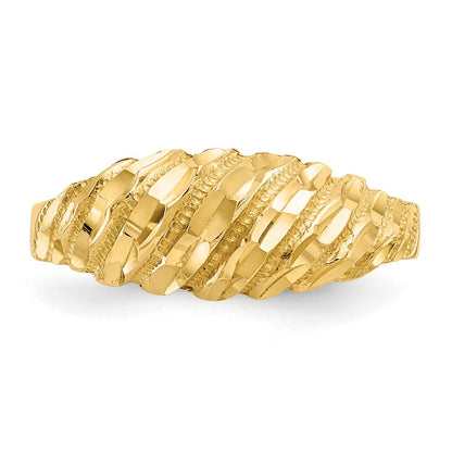 14K Yellow Gold Real Diamond Cut Dome Ring