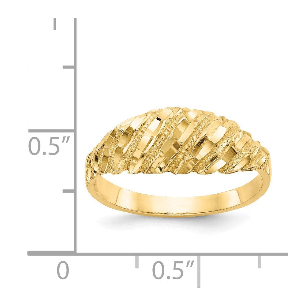 14K Yellow Gold Real Diamond Cut Dome Ring