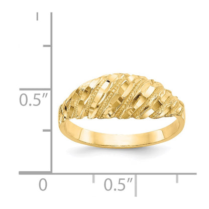 14K Yellow Gold Real Diamond Cut Dome Ring