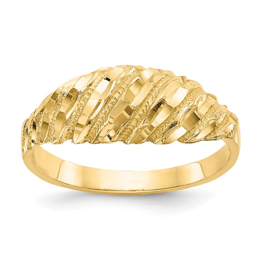 14K Yellow Gold Real Diamond Cut Dome Ring