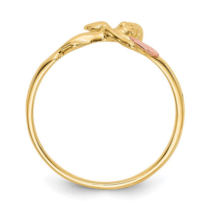 14K Two-Tone Gold Angel & Satin Heart Ring