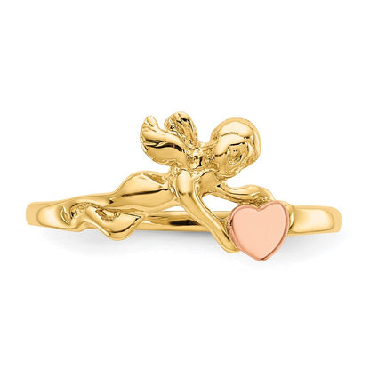 14K Two-Tone Gold Angel & Satin Heart Ring