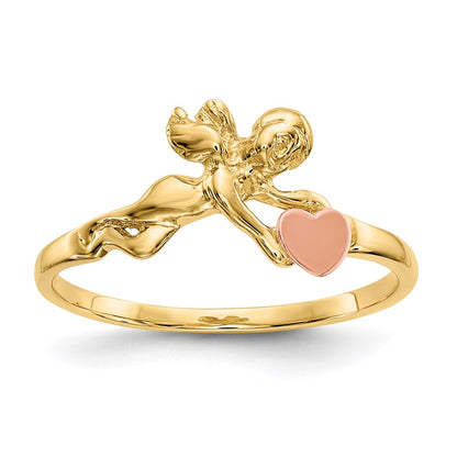 14K Two-Tone Gold Angel & Satin Heart Ring