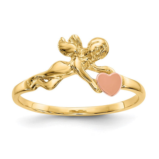 14K Two-Tone Gold Angel & Satin Heart Ring