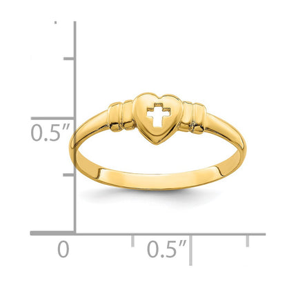 14K Yellow Gold Heart w/Cut-Out Cross Ring