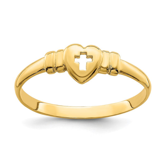 14K Yellow Gold Heart w/Cut-Out Cross Ring