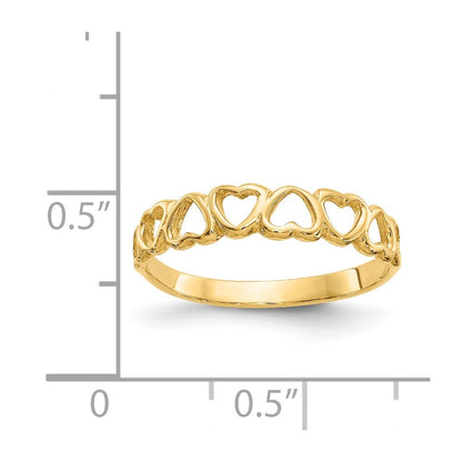 14K Yellow Gold Polished Hearts Ring