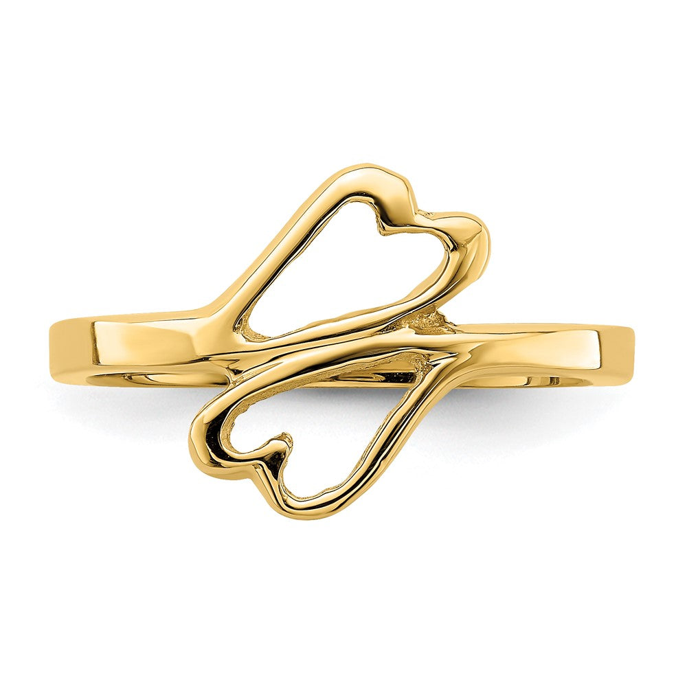 14K Yellow Gold High Polished Double Hearts Ring