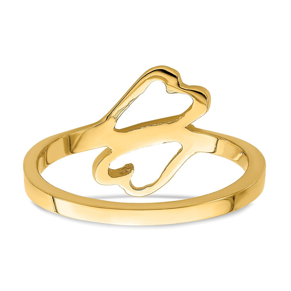 14K Yellow Gold High Polished Double Hearts Ring