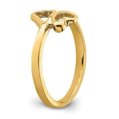 14K Yellow Gold High Polished Double Hearts Ring