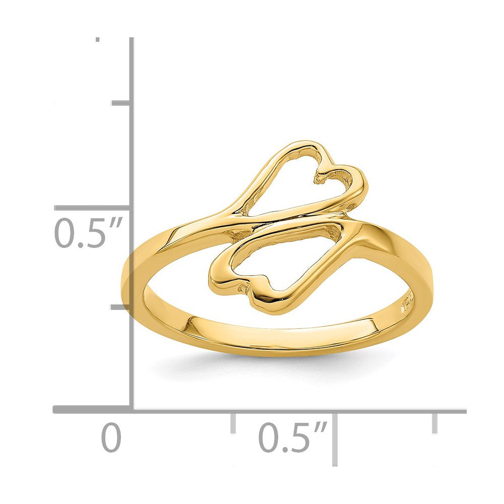14K Yellow Gold High Polished Double Hearts Ring
