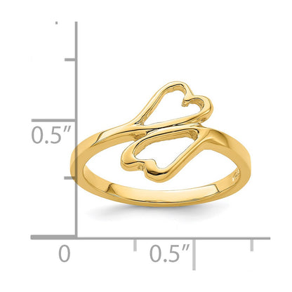 14K Yellow Gold High Polished Double Hearts Ring