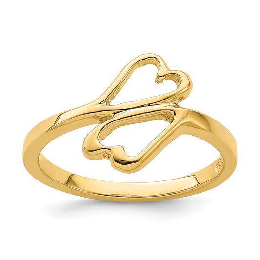 14K Yellow Gold High Polished Double Hearts Ring