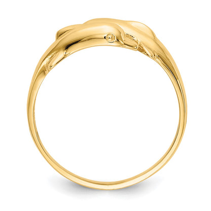 14K Yellow Gold Double Dolphin Ring