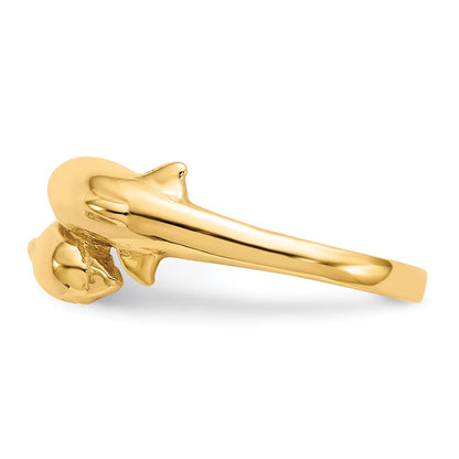 14K Yellow Gold Double Dolphin Ring