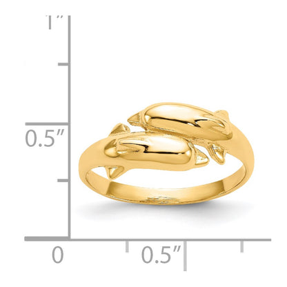 14K Yellow Gold Double Dolphin Ring