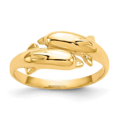 14K Yellow Gold Double Dolphin Ring