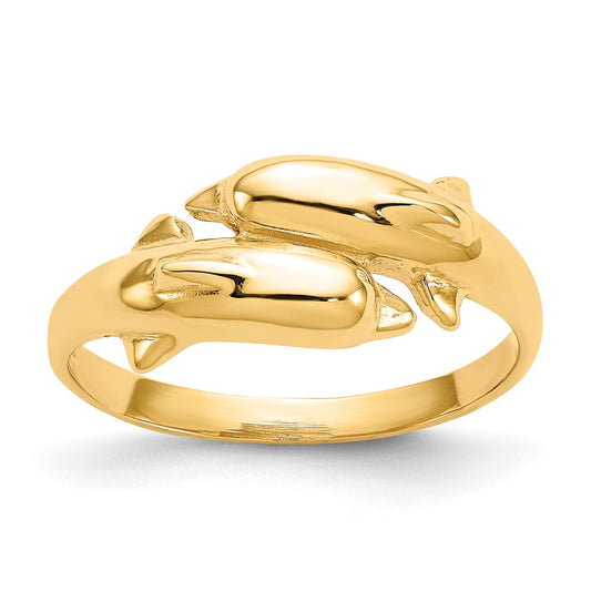 14K Yellow Gold Double Dolphin Ring