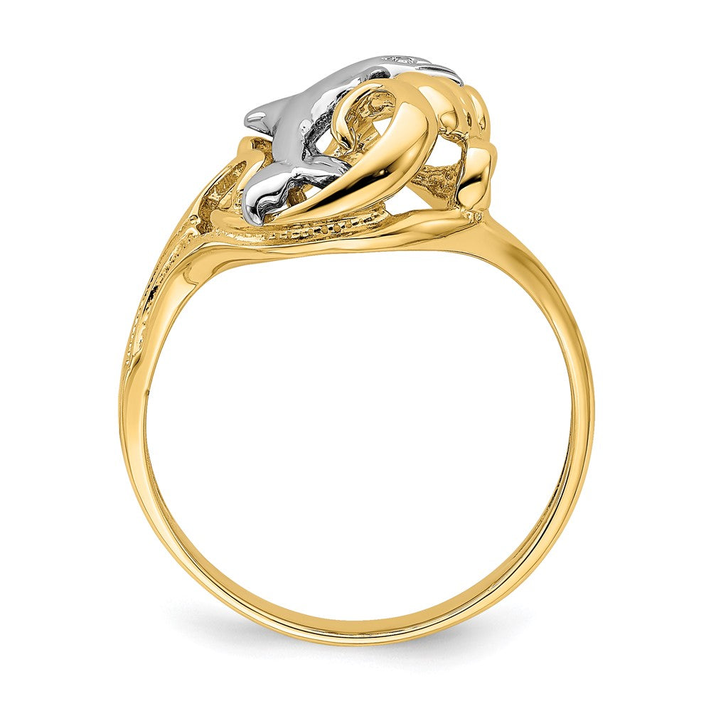 14k Two-Tone Gold Dolphin Wave Ring