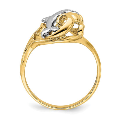 14k Two-Tone Gold Dolphin Wave Ring