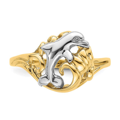 14k Two-Tone Gold Dolphin Wave Ring