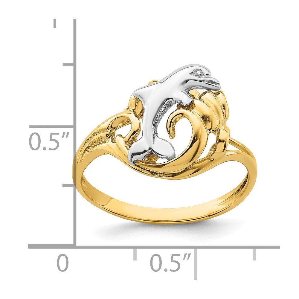 14k Two-Tone Gold Dolphin Wave Ring