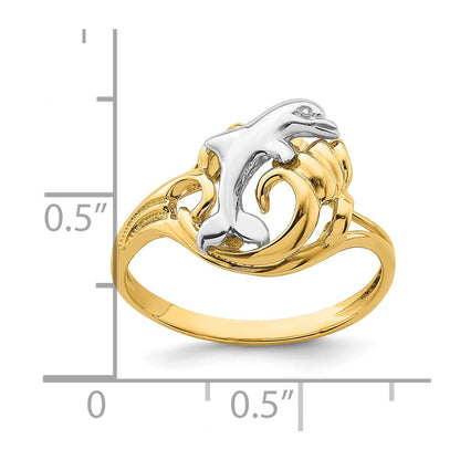 14k Two-Tone Gold Dolphin Wave Ring