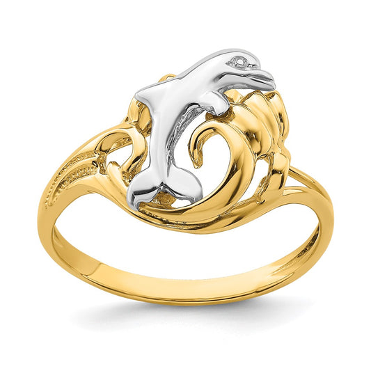 14k Two-Tone Gold Dolphin Wave Ring