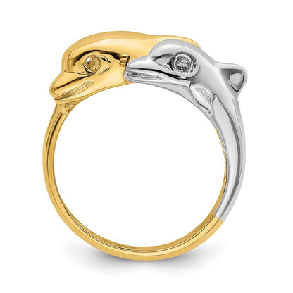 14k Two-Tone Gold Double Dolphin Ring