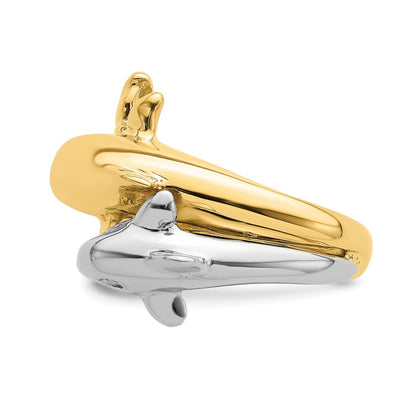 14k Two-Tone Gold Double Dolphin Ring