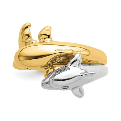 14k Two-Tone Gold Double Dolphin Ring