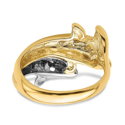 14k Two-Tone Gold Double Dolphin Ring