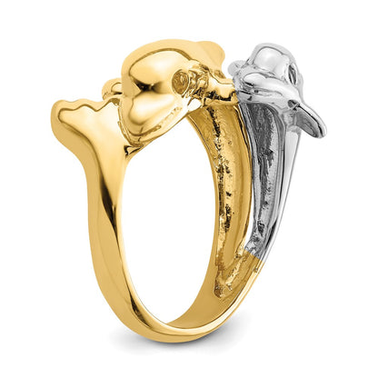14k Two-Tone Gold Double Dolphin Ring