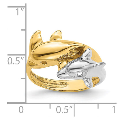 14k Two-Tone Gold Double Dolphin Ring