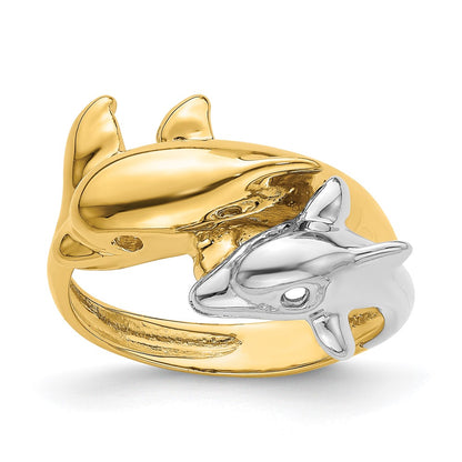 14k Two-Tone Gold Double Dolphin Ring