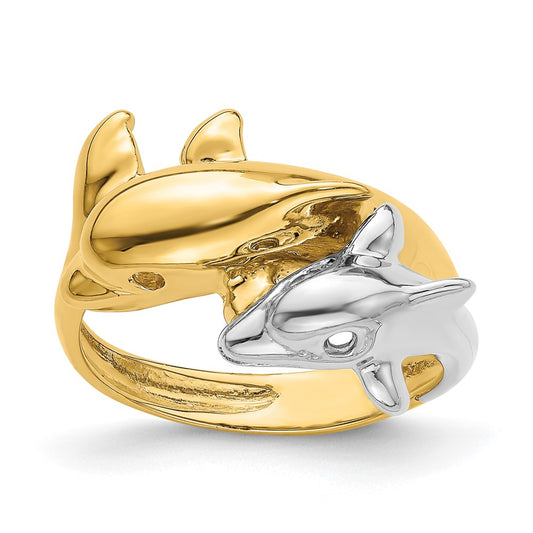 14k Two-Tone Gold Double Dolphin Ring