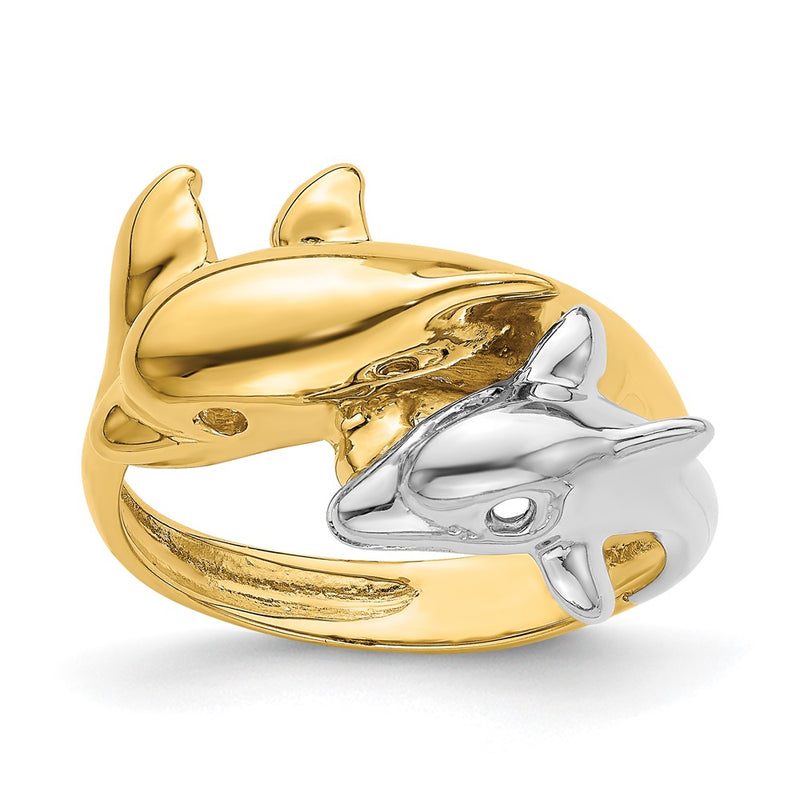 14k Two-Tone Gold Double Dolphin Ring