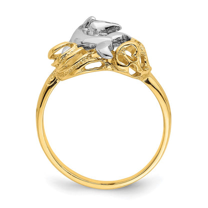 14k Two-Tone Gold Dolphin Wave Ring