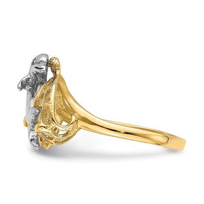 14k Two-Tone Gold Dolphin Wave Ring