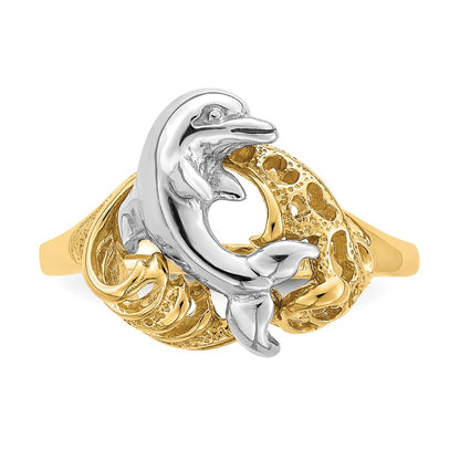 14k Two-Tone Gold Dolphin Wave Ring