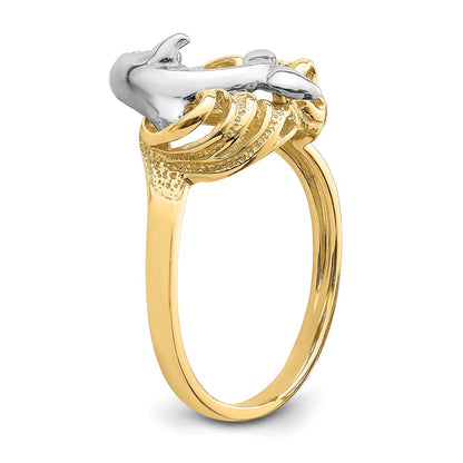 14k Two-Tone Gold Dolphin Wave Ring